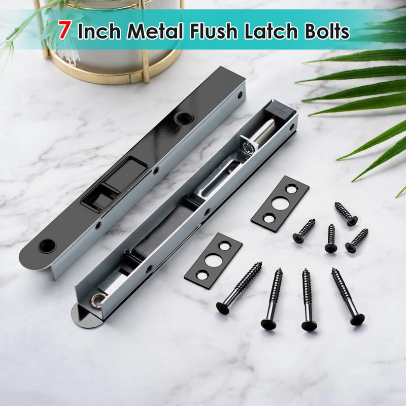 Ceoighe 2 Pack Flush Bolt for Double Door  7 Inch Heavy Duty Flush Latch Bolts  French Door Lock for Inactive Leaf  Double Door Opening and Composite Wood Double Dummy Door (Black Plating Color) - Image 4